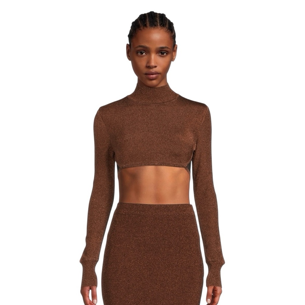 Herve Leger Metallic Brown Long Sleeve Cropped Top NWT Size M